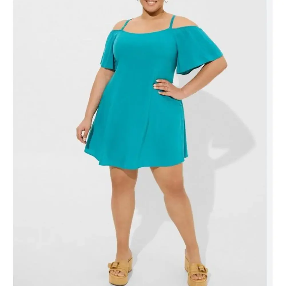 Torrid Mini Challis Cold Shoulder Trapeze Dress Size 2X Teal Pockets NWT - Picture 1 of 6